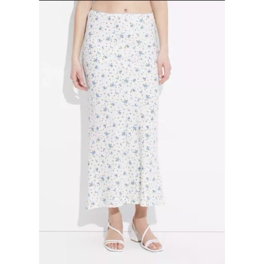 Linen Dainty Ditsy Floral Bow Maxi Skirt Size M Country Cottagecore Church Fairy